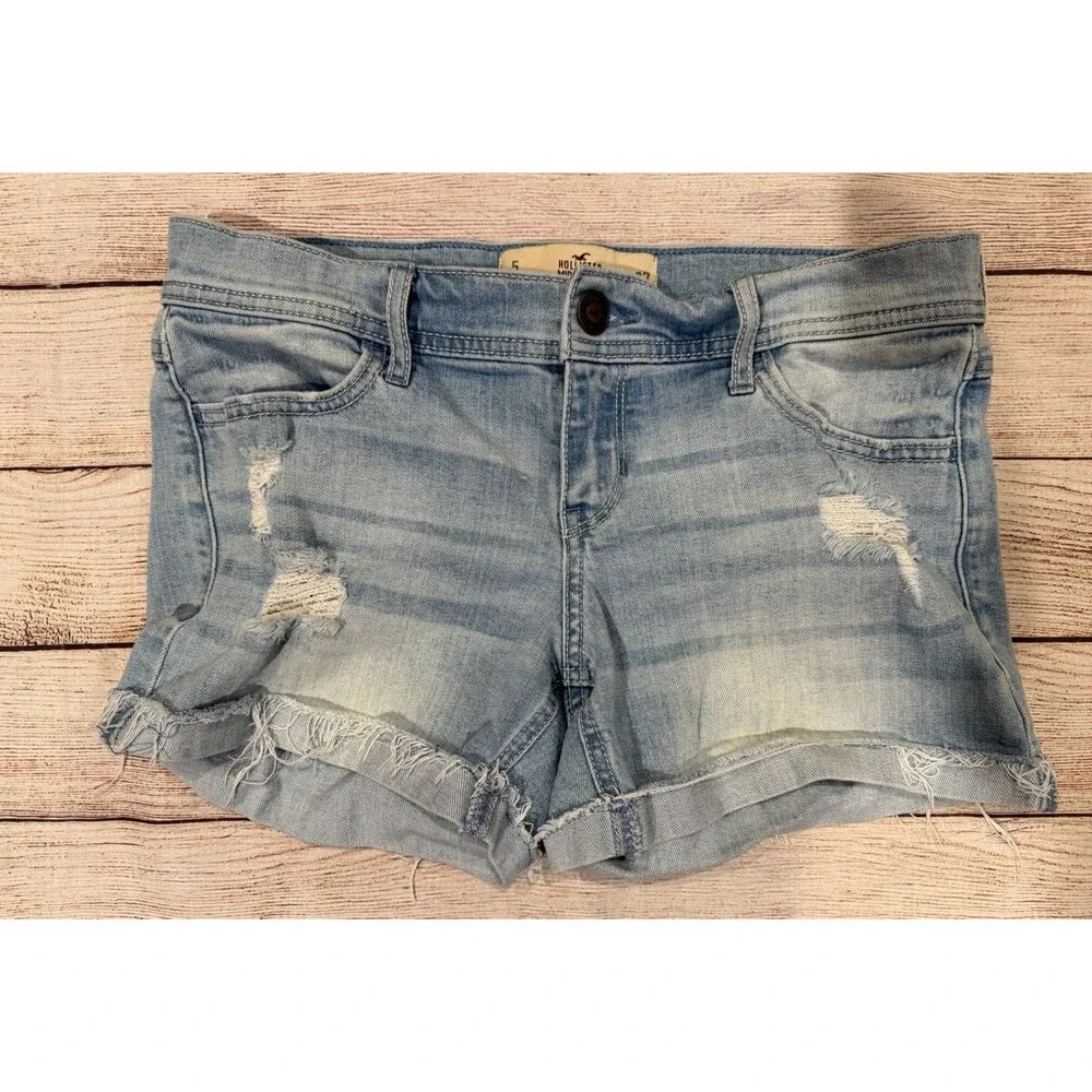 Hollister Distressed Jean Denim Midi Shorts Roll Up Pants Women’s/ Junior 5/27